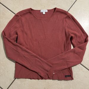Calvin Klein Jeans Burnt Orange Ribbed Sweater Long Sleeve Knit Cozy Size XL